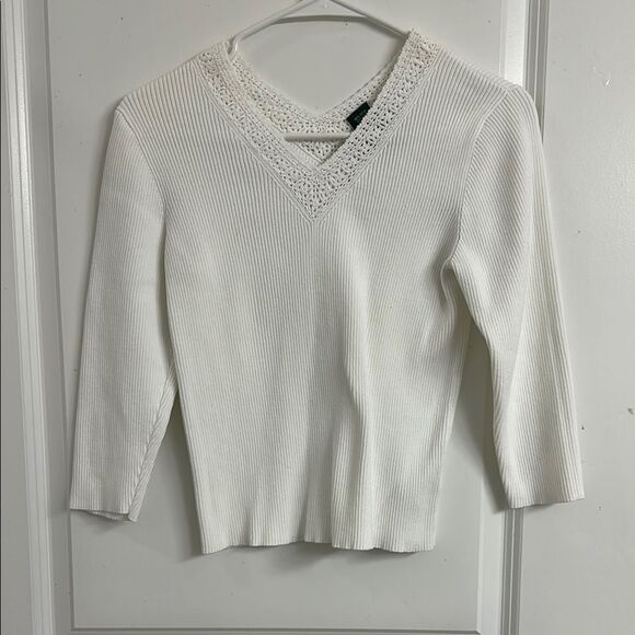 Lauren Ralph Lauren White Ribbed Knit Sweater Top - Send Me An Offer! - Picture 2 of 6